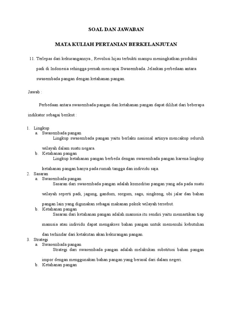 Soal Dan Jawaban Mata Kuliah Pertanian Berkelanjutan | PDF