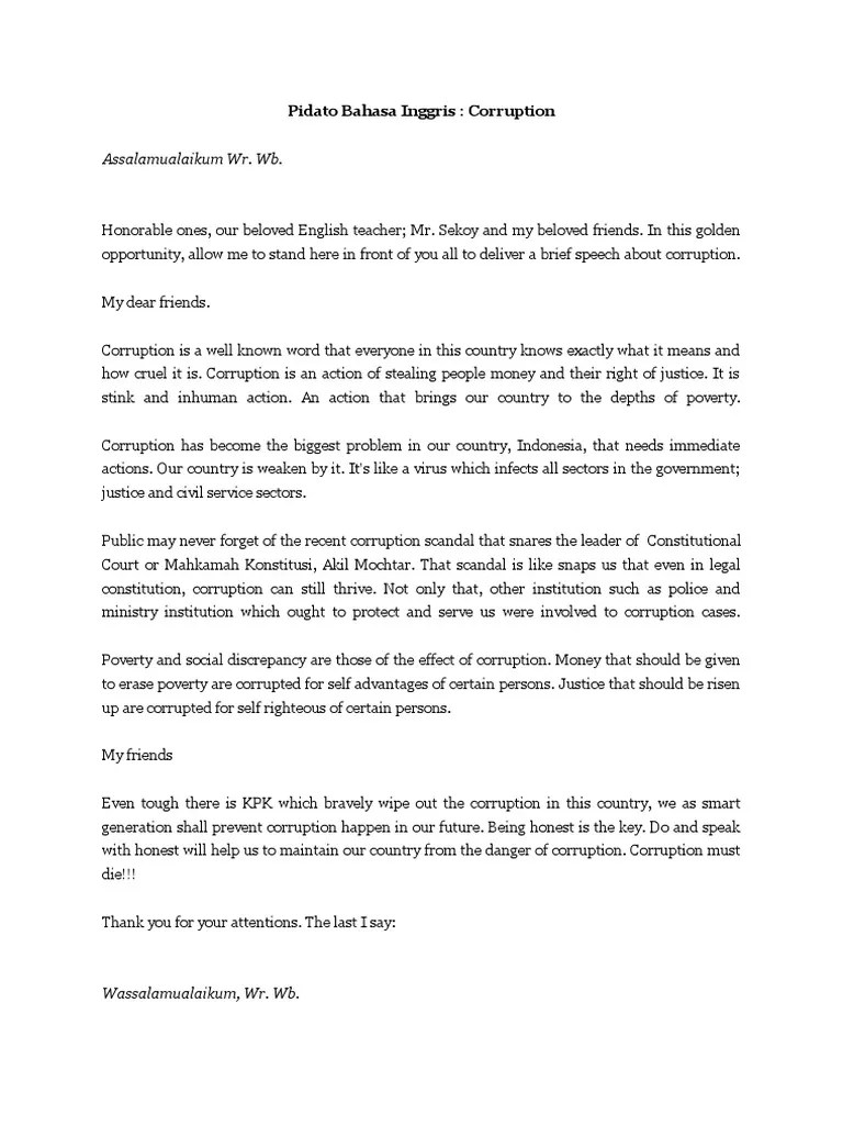 Pidato Tentang Pendidikan Dengan Bahasa Inggris