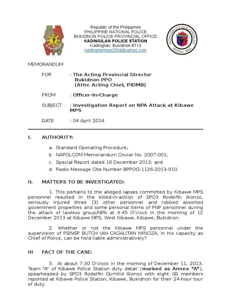 Sample investigation report