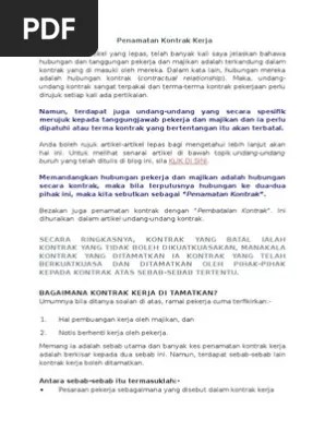 Bagaimana kontrak kerja di tamatkan? Penamatan Kontrak Kerja Pdf