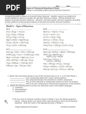 There are several other types of chemical reactions, including decomposition, replacement, and combustion reactions. Types Of Chemical Reactions Pogil Revised Chemical Reactions Combustion
