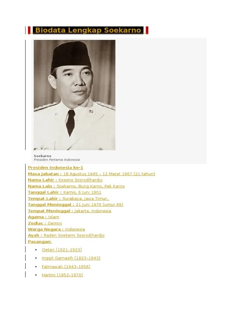 Biografi Dan Biodata Lengkap Soekarno | PDF