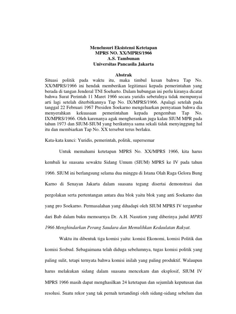 Menelusuri Eksistensi Ketetapan MPRS NO. XX/MPRS/1966 A.S. | PDF