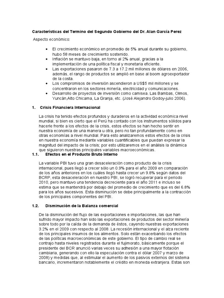 Segundo Gobierno Alan Garcia Perez | PDF | Producto Interno Bruto | Crecimiento Económico