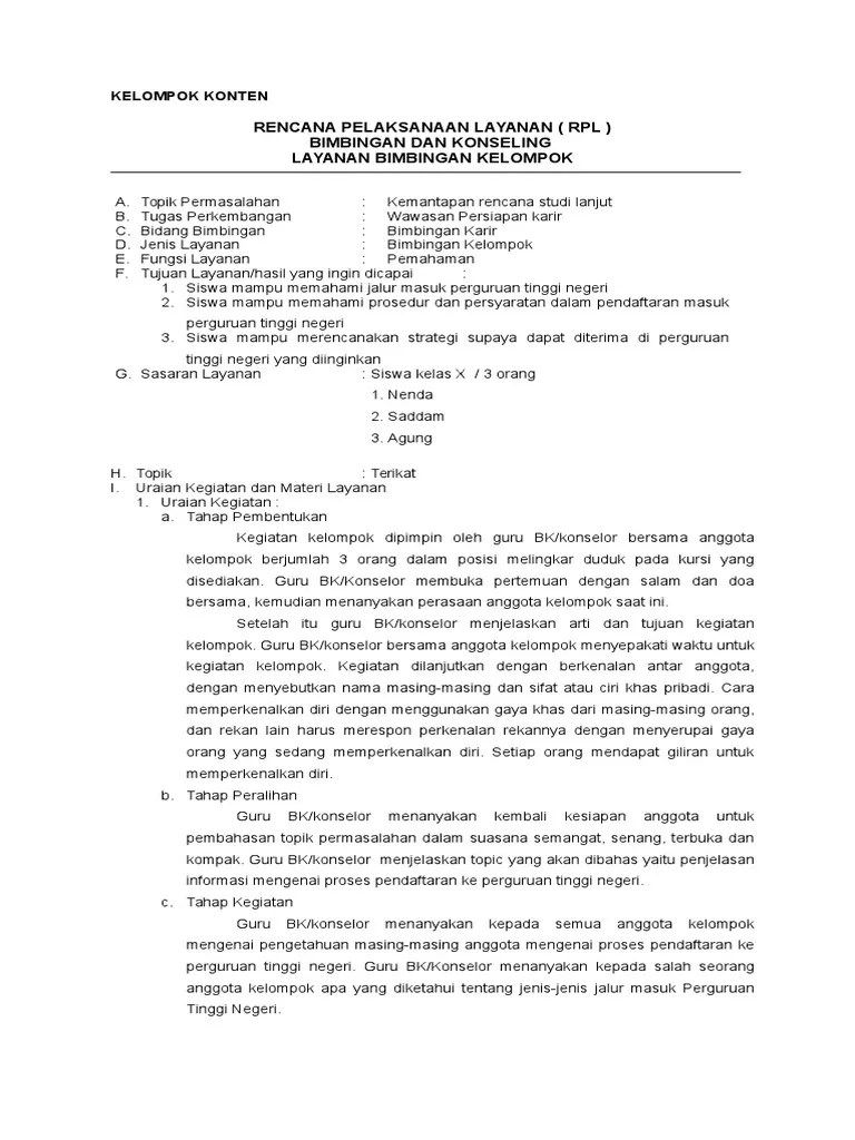 Bahan ajar bimbingan konseling kelompok edisi revisi. Rpl Bimb Kelompok Konten Pdf