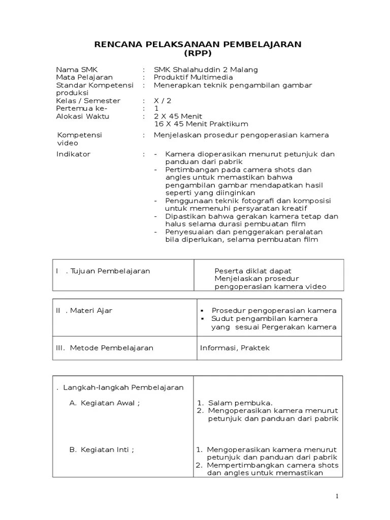 05 RPP-Menerapkan Teknik Pengambilan Gambar Produksi | PDF