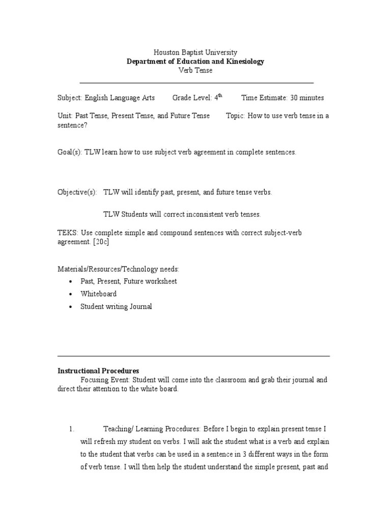 Past Tense Lesson Plan | PDF | Grammatical Tense | Verb