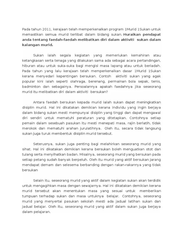 Kehidupan zaman moden ini lebih banyak menggunakan tenaga dalaman dan pemikiran. Karangan Tentang Kepentingan Sukan Jaroncxt