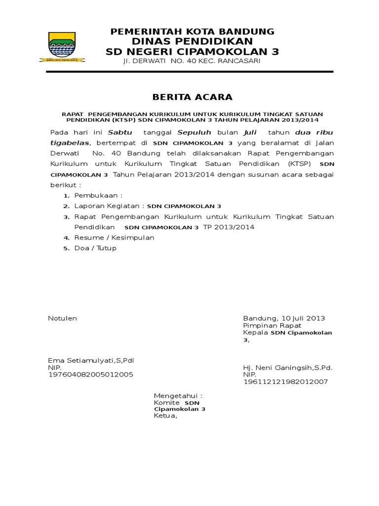 Berita Acara Rapat Pengembangan Kurikulum (KTSP) 2013 | PDF