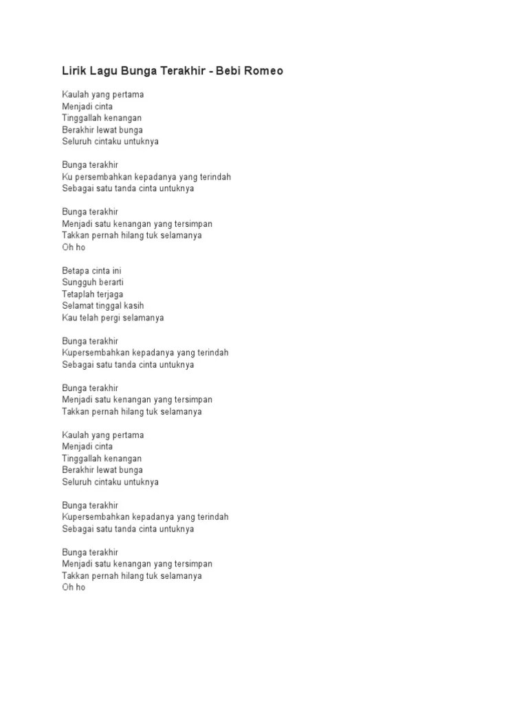 Nak ku jatuh mengikut rentak lagu. Lirik Lagu Bunga Terakhir Pdf
