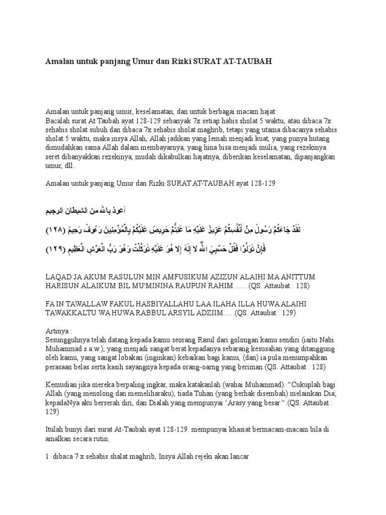 Add to my workbooks (3) download file pdf embed in my website or blog add to google classroom add to microsoft teams Amalan Untuk Panjang Umur Dan Rizki Surat At Taubah Pdf