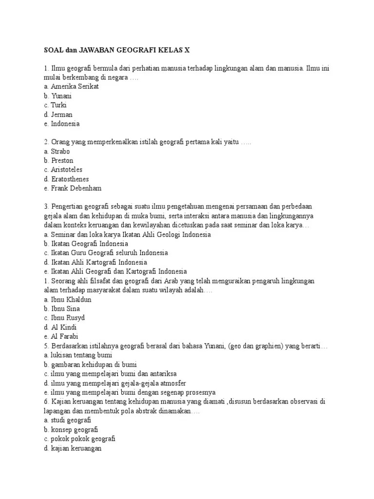 Soal akan kami bagkan dalam artikel kali ini adalah soal ulangan akhir semester (uas) genap atau ulangan/ujian kenaikan kelas kelas xi mata pelajaran . Soal Dan Jawaban Geografi Kelas X Pdf