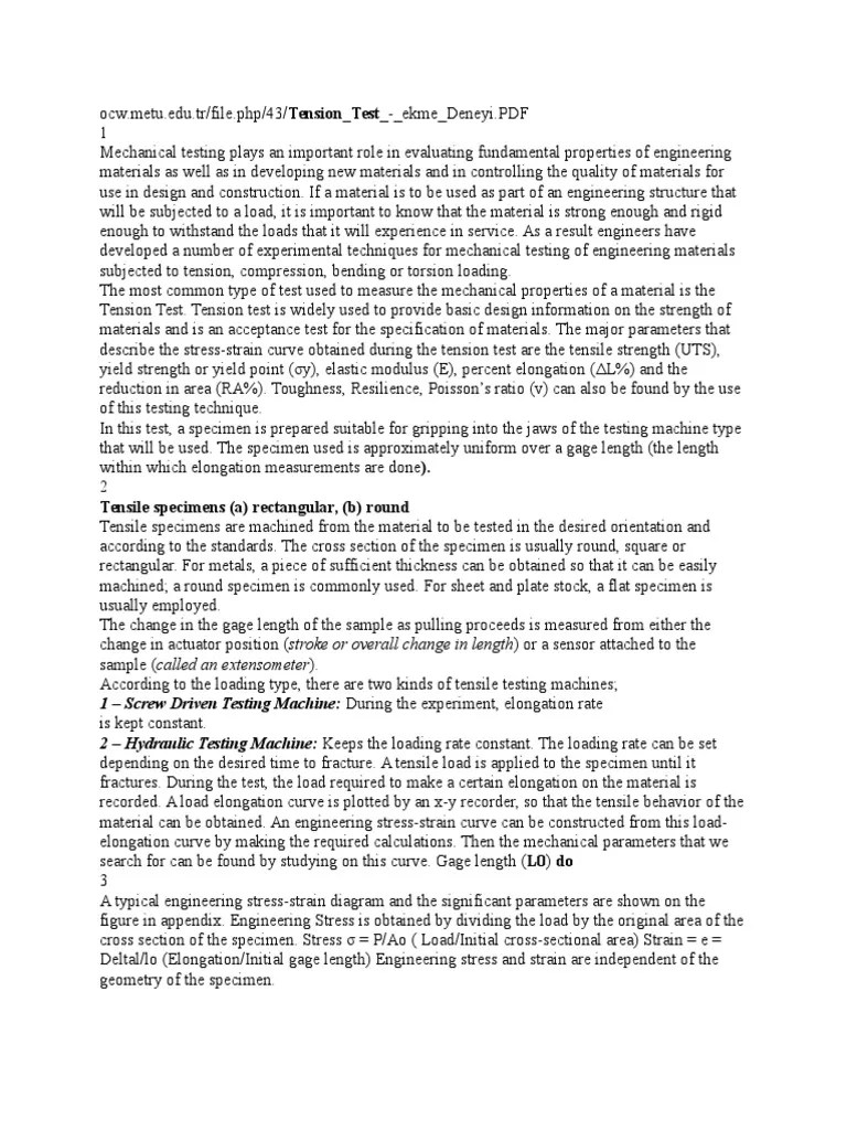 Tensile Test | PDF | Deformation (Engineering) | Ultimate Tensile Strength