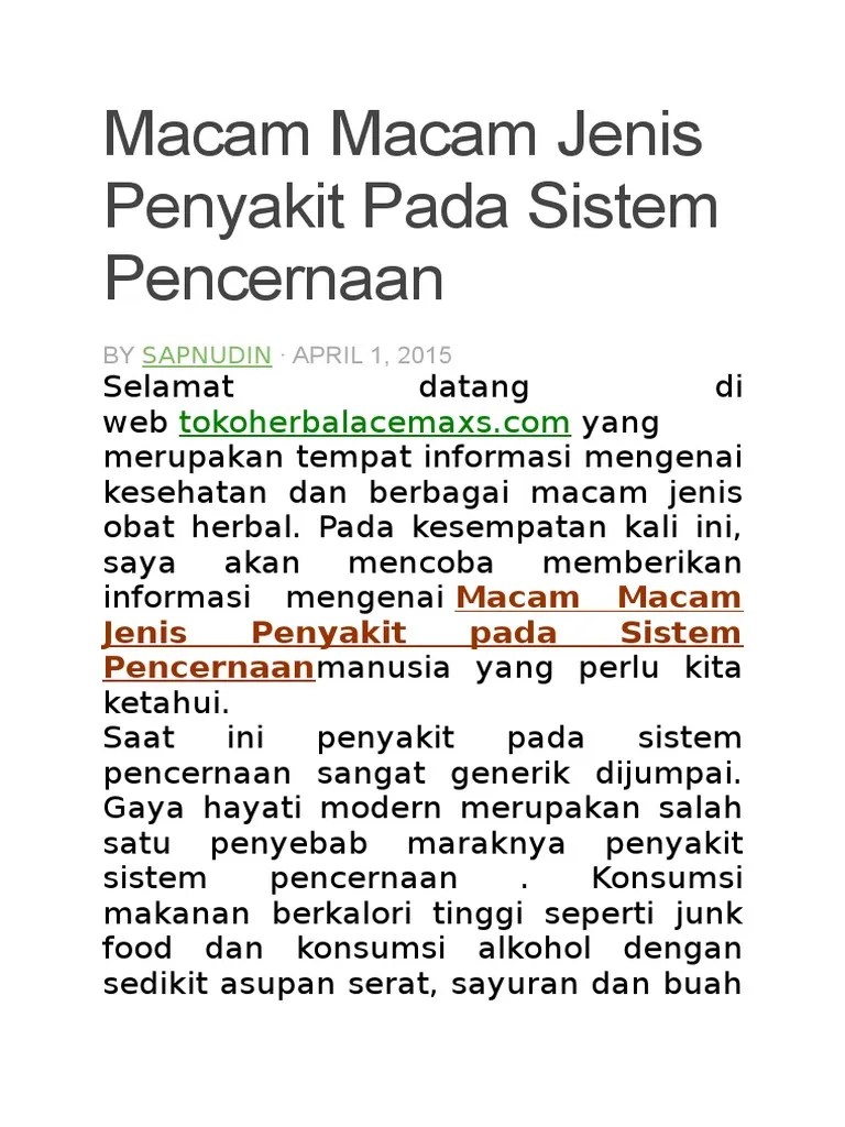 Sebutkan 5 Penyakit Pada Alat Pencernaan Dan Penyebabnya - Berbagai Alat