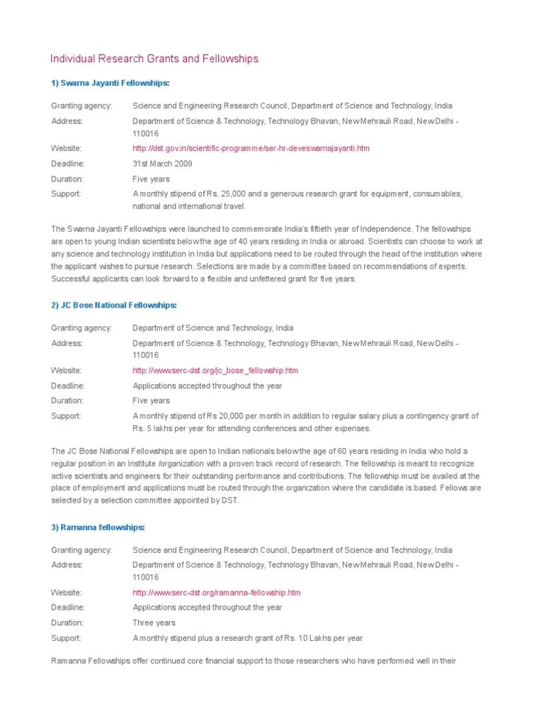 A Comprehensive Guide To Individual Research Grants And Fellowships For Scientists In India ...