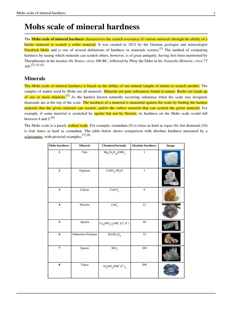 Mohs Scale Of Mineral Hardness | PDF | Atoms | Chemical Elements