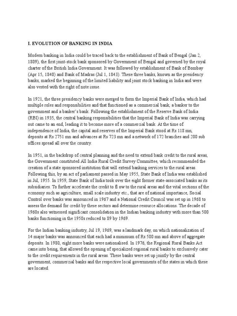 I. Evolution Of Banking In India | PDF | Banks | Economic Growth