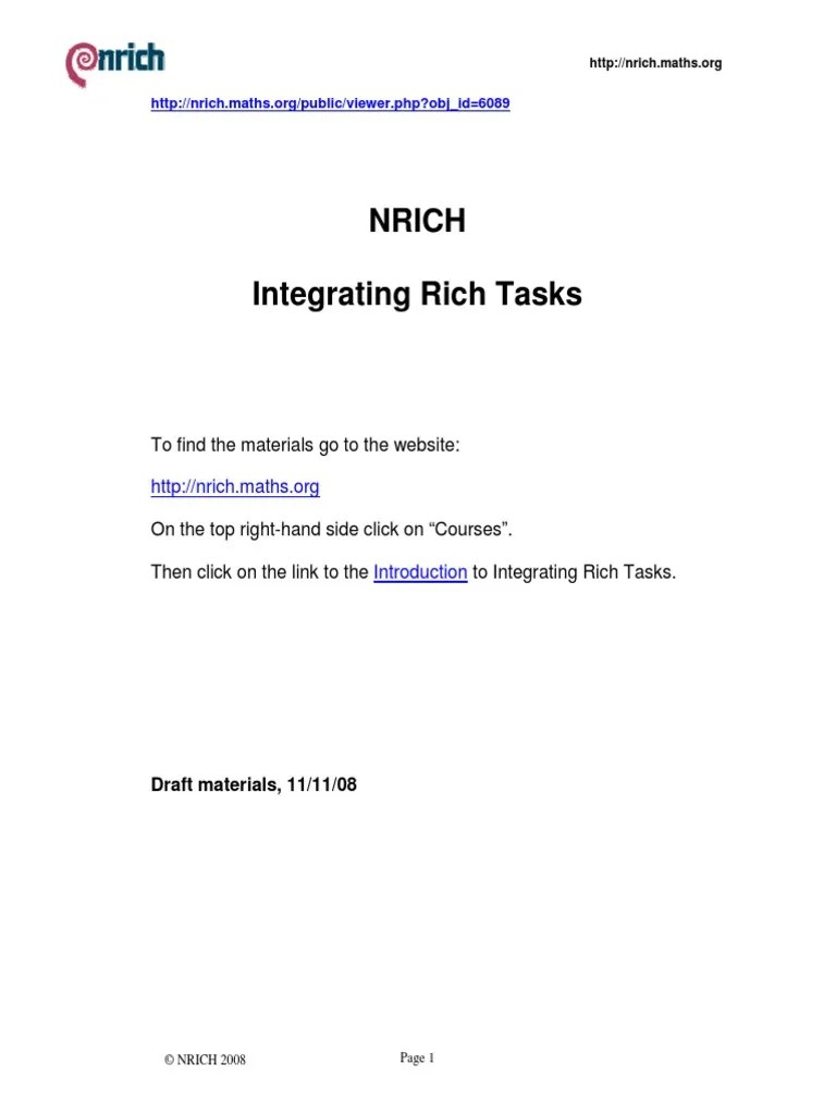 NRICH Integrating Rich Tasks | PDF | Teaching Mathematics | Knowledge