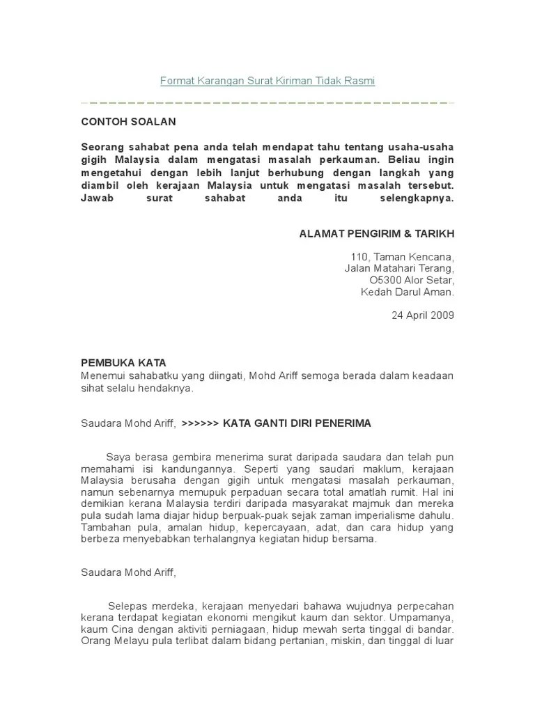 Contoh surat rasmi pemulangan wang contoh surat resmi dalam bahasa inggris dari sekolah. Format Karangan Surat Kiriman Tidak Rasmi
