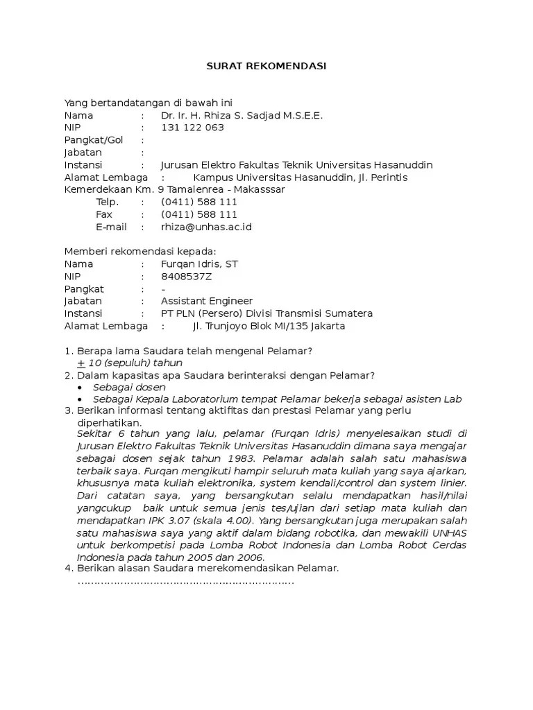 Ada surat rekomendasi kerja, kegiatan sekolah, beasiswa, dan organisasi. Surat Rekomendasi Beasiswa LPDP - Furqan Idris (Referre ...