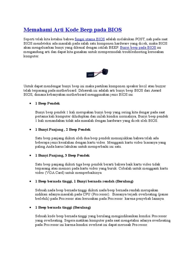 Memahami Arti Kode Beep Pada BIOS | PDF