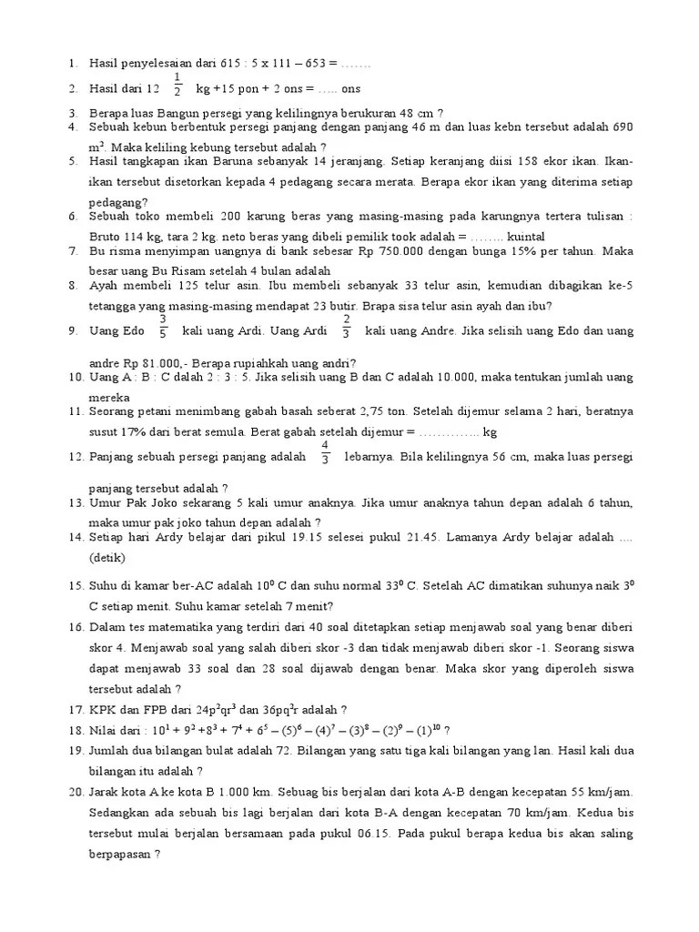 Download soal tes masuk sma favorit lengkap dengan pembahasannya,. Soal Try Out Tes Masuk Smp Pdf