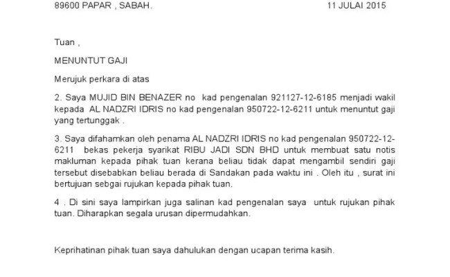 Surat Tuntutan Bayaran / Kj122