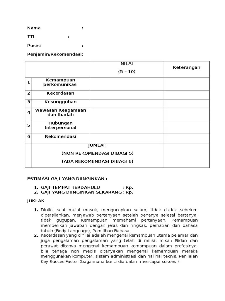 Form Penilaian Wawancara Servyoutube
