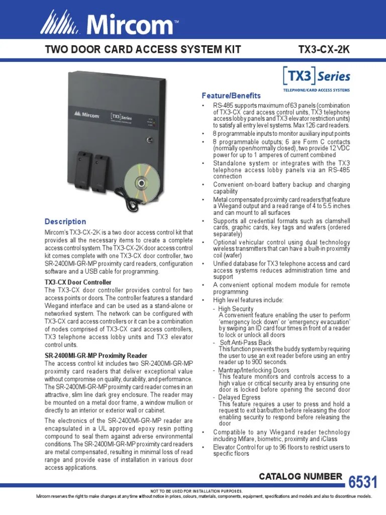 Mircom TX3-CX-2K Data Sheet | PDF | Access Control | Elevator