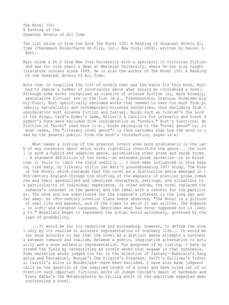 The Novel 100: A Ranking Of The | PDF | Novelists | Novels