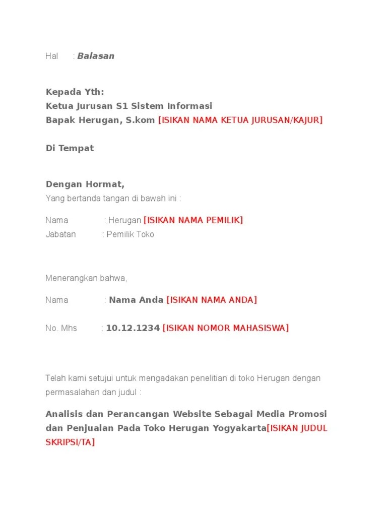 Contoh surat pernyataan bersedia ditempatkan dimana saja. Contoh Surat Balasan Izin Penelitian Skripsi Dari Perusahaan - Kumpulan Berbagai Skripsi