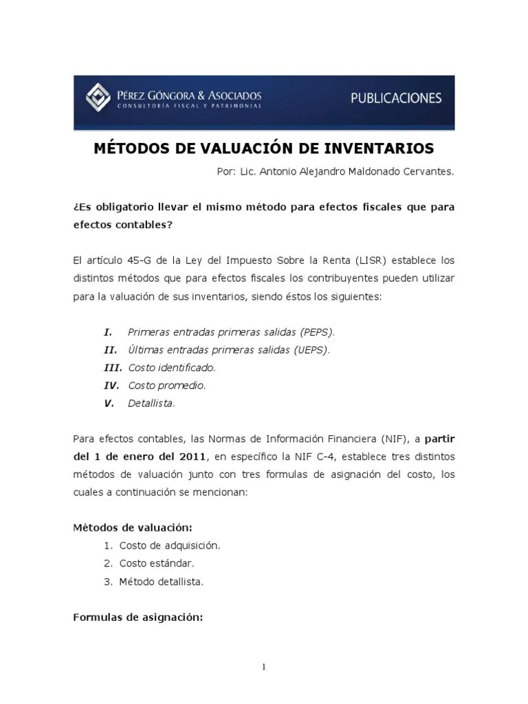 Metodos De Valuacion De Inventario | PDF | Principios Contables ...