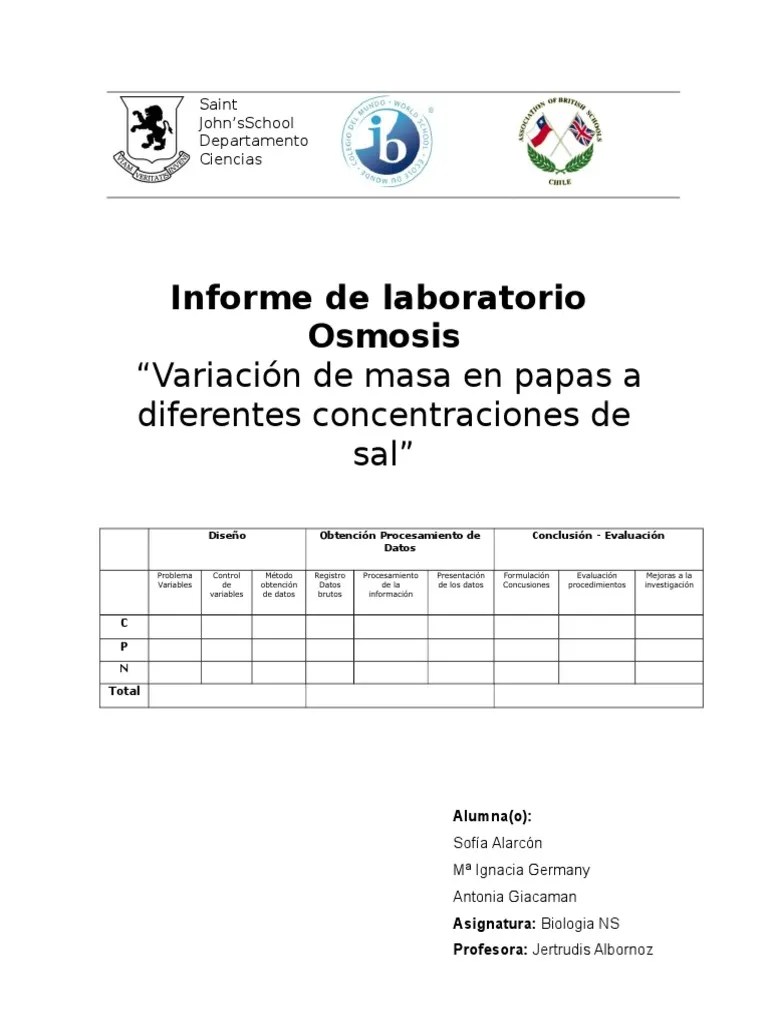 Informe Osmosis | PDF | Balanza | Sal