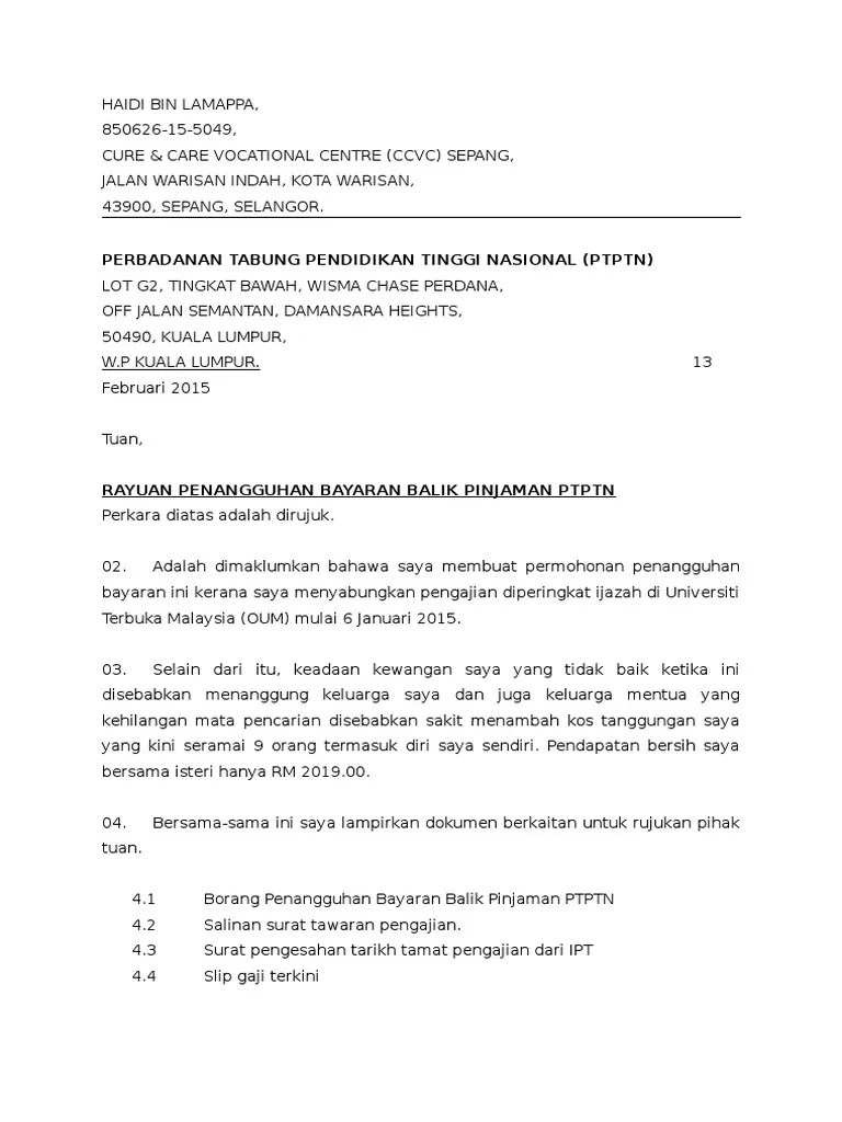 Contoh Surat Permohonan Menduduki Kolej Kediaman Uitm