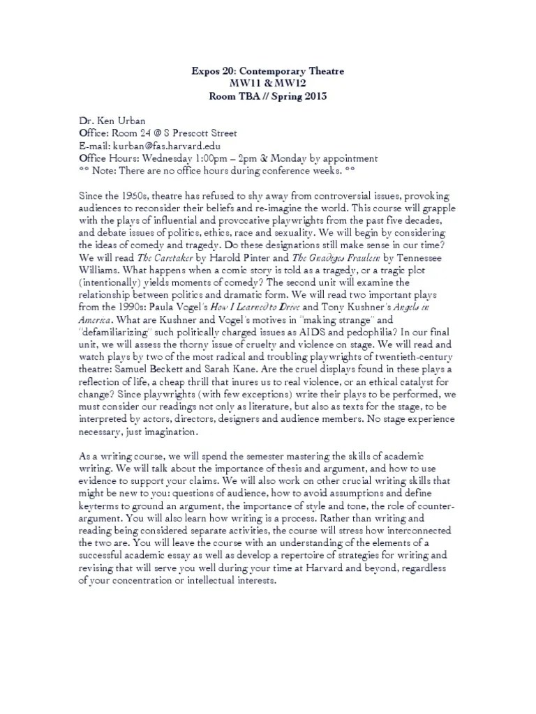 Urban Expos 20 Syllabus SP13 | PDF | Plagiarism | Theatre