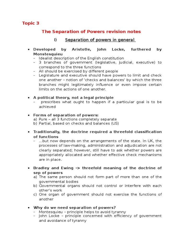Separation Of Powers Revision Notes | PDF | Separation Of Powers ...