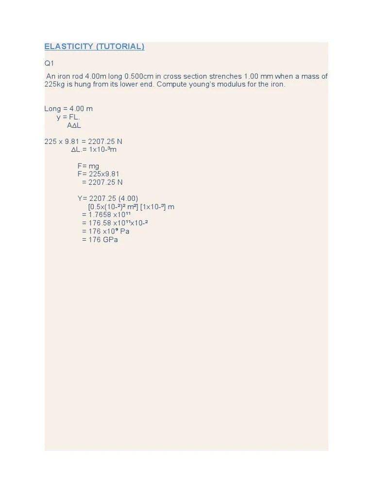 Elasticity (Tutorial) | PDF | Pascal (Unit) | Young's Modulus