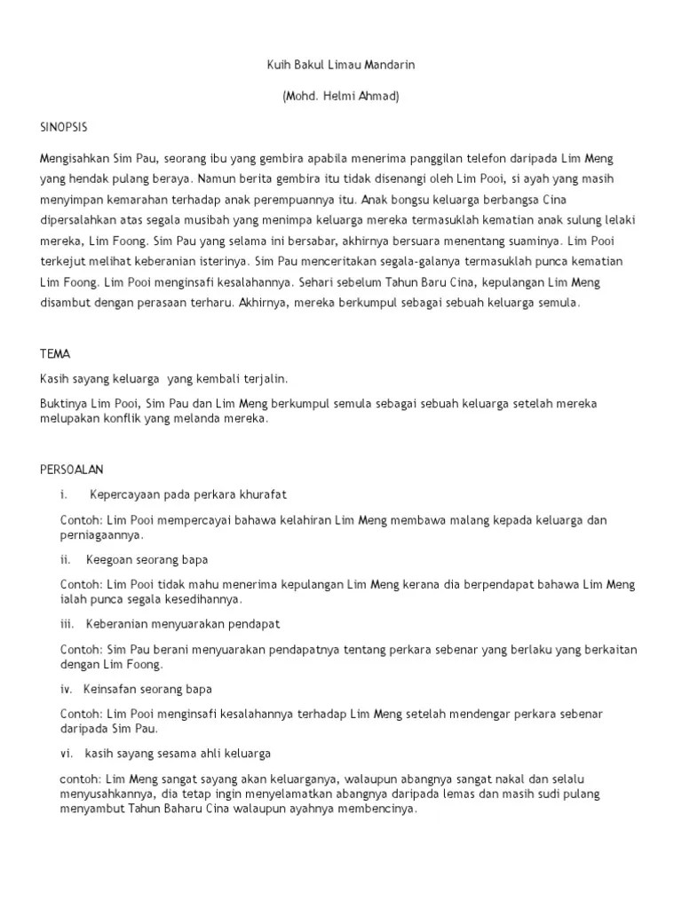 Kasih sayang keluarga yang kembali terjalin menjadi tema kepada cerpen kuih bakul limau mandarin karya mohd. Nota Kuih Bakul Limau Mandarin Pdf