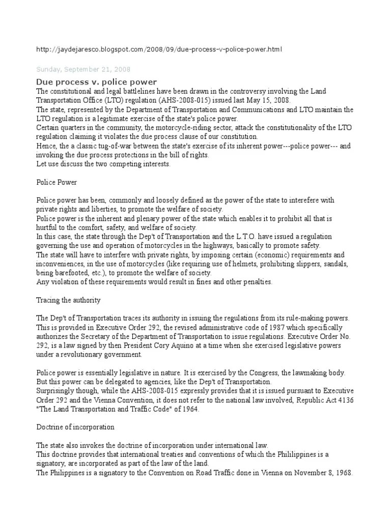 Due Process Vs Police Power | PDF | Due Process Clause | Police Power ...