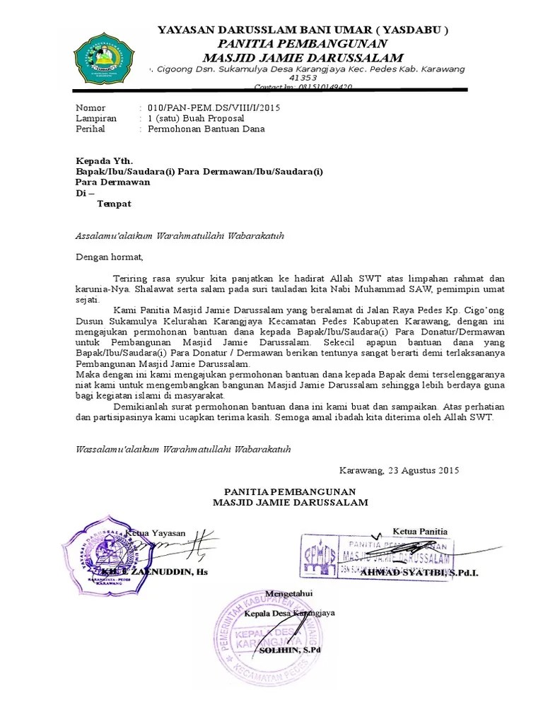 Berikut adalah panduan untuk memohon bantuan secara online: Contoh Surat Permohonan Bantuan Dana Pembangunan Masjid