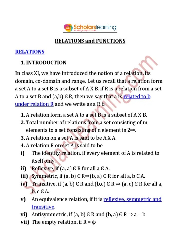 Relations And Functions | PDF | Function (Mathematics) | Mathematical ...