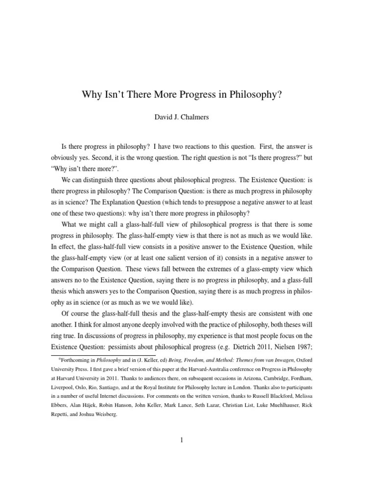 Why Isn't There More Progress In Philosophy?: David J. Chalmers ...
