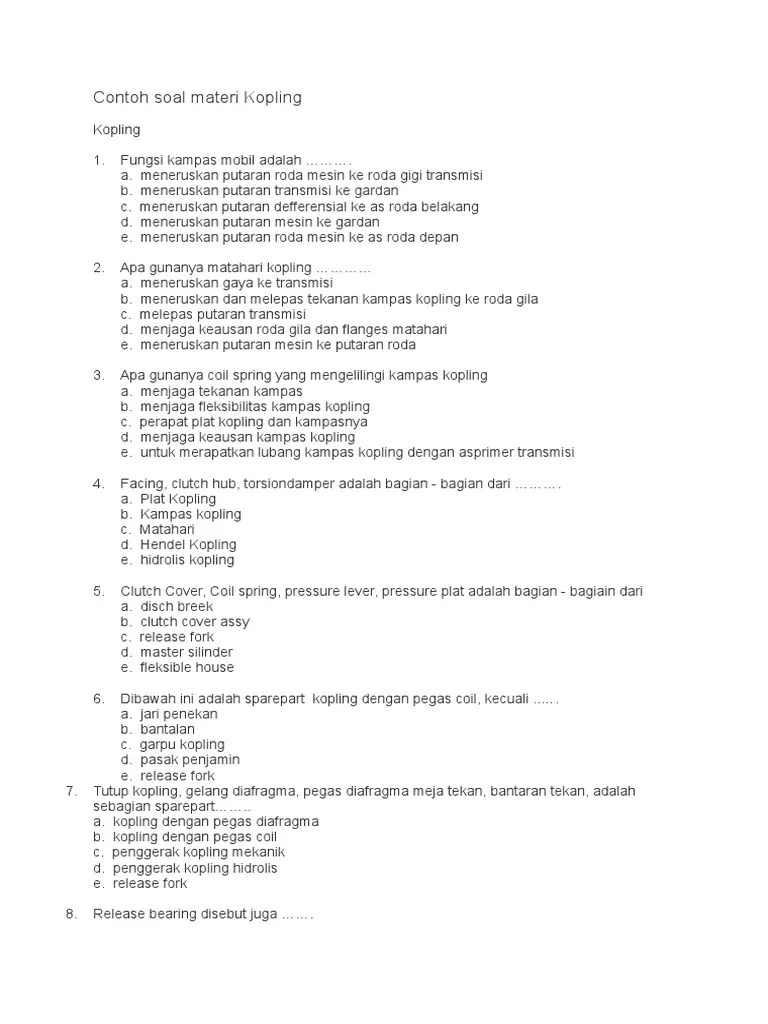 Contoh aoal twk cpns dan pppk 2021, materi pancasila dan uud 1945 lengkap dengan kunci jawaban dan pembahasan. Contoh Soal Materi Kopling Pdf