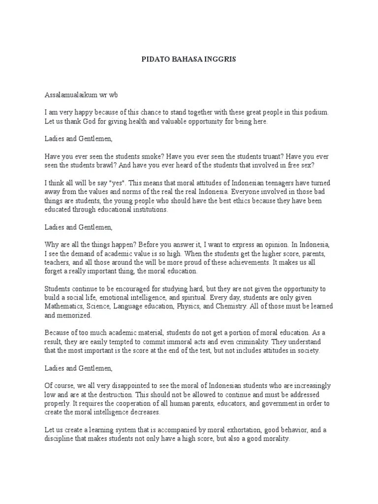 Contoh teks pidato bahasa tentang . Pidato Bahasa Inggris Pdf Secondary School Violence