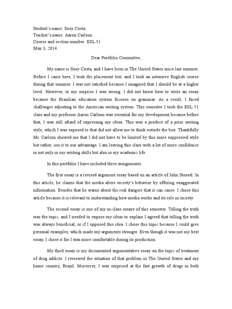 The cover letter examples displayed in this portfolio are representative of the quality professional cover letter writing services that we provide. Example of Cover Letter (English Class Portfolio) | Essays ...