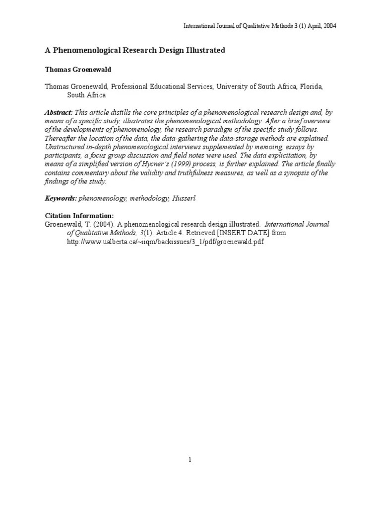 A Phenomenological Research Design Illustrated | Phenomenology ...