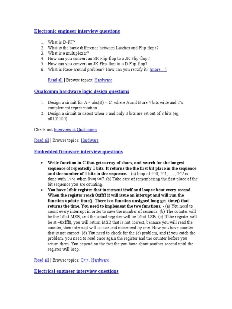 Electronic Engineer Interview Questions And Answers For Top Tech ...
