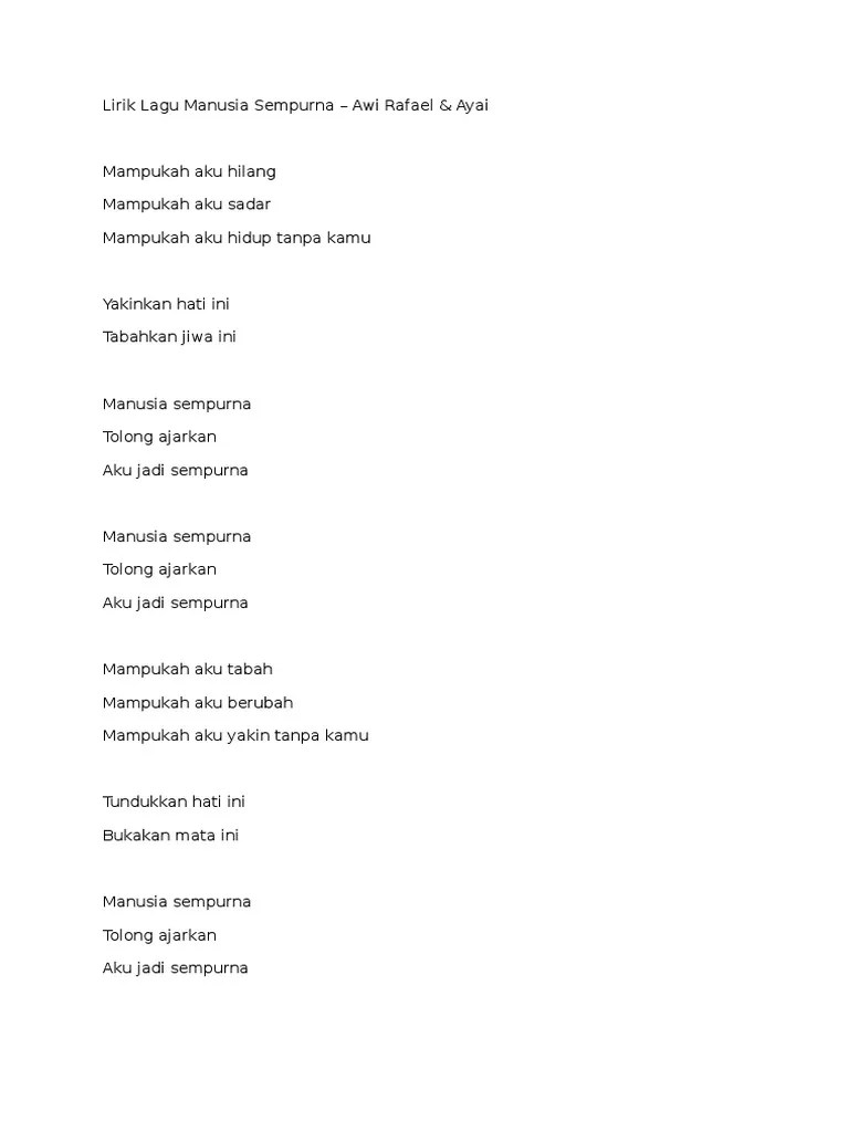 Lyrics for nur kasih by slam. Lirik Lagu Manusia Sempurna Pdf