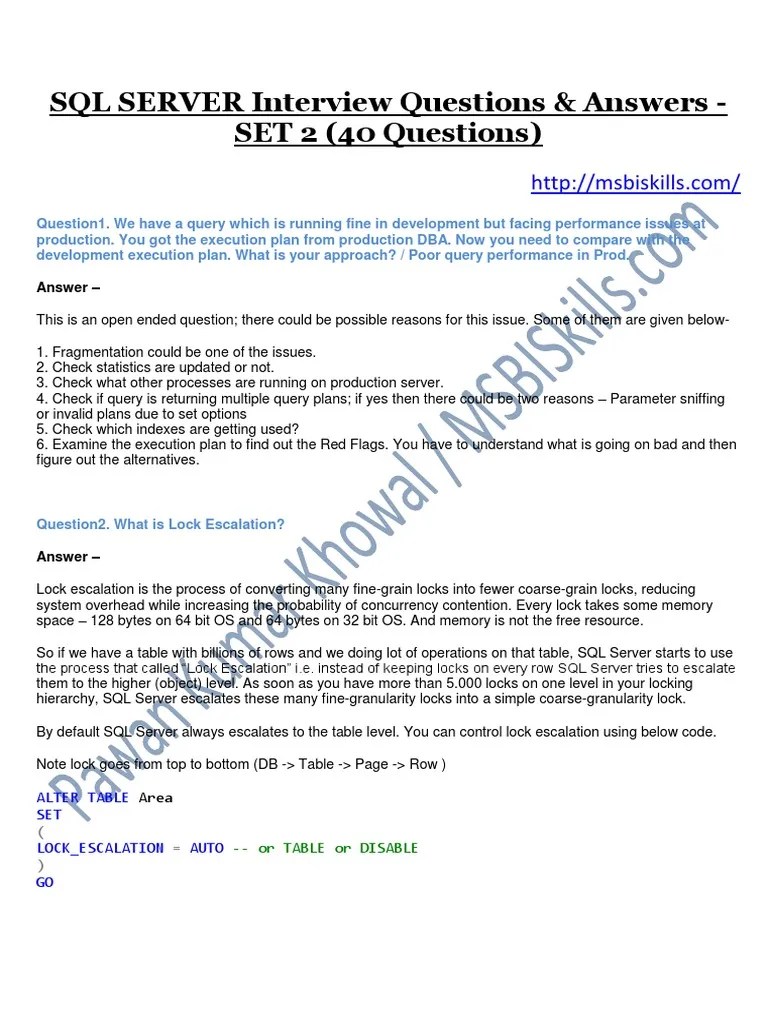 SQL Server Interview Questions With Answers Set 2 40 Questionsanswers ...