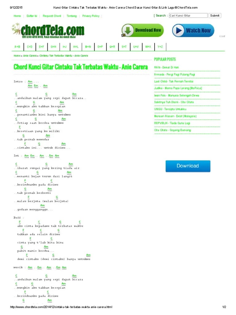 Cintaku tak terbatas waktu by : Kunci Gitar Cintaku Tak Terbatas Waktu Anie Carera Chord Dasar Kunci Gitar Lirik Lagu C Chordtela Pdf